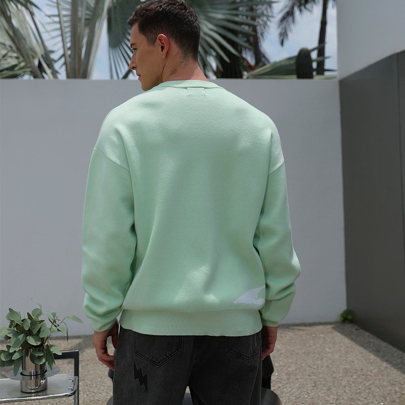 Custom Logo Men's Jacquard Graphic Knitwear Crew Neck Knitted Sweater