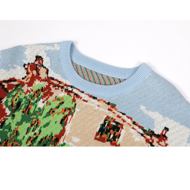Custom LOGO Men's Jacquard Pattern Pullover Cotton Casual Knitted Sweater