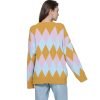 Custom Women's Cotton Long Sleeve Jacquard V Neck Fashion Knitted Sweater