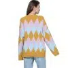 Custom Women's Cotton Long Sleeve Jacquard V Neck Fashion Knitted Sweater