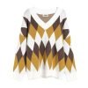 Custom Women's Cotton Long Sleeve Jacquard V Neck Fashion Knitted Sweater