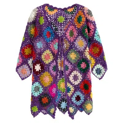 カスタムレディースコットン透かし編みカーディガン　クロシェ編み　冬用セーター