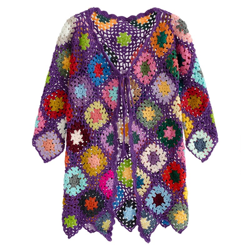 Custom Women's Cotton Hollow Out Cardigan Crocheting Winter Sweater