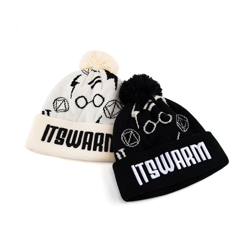 Custom Embroidery logo Acrylic Pom Pom Beanie