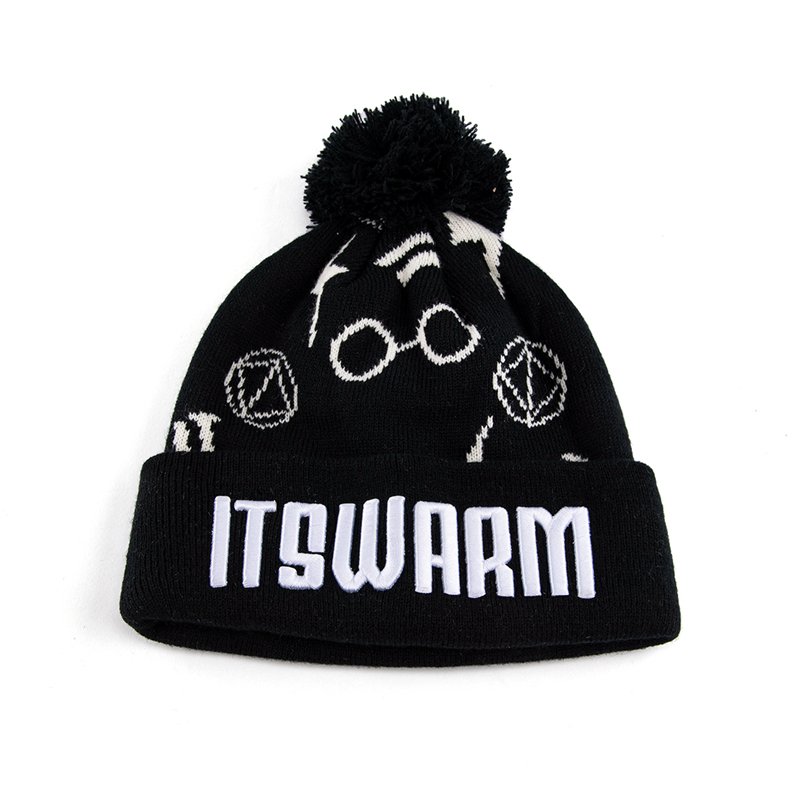Custom Embroidery logo Acrylic Pom Pom Beanie