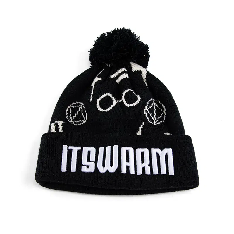 Custom Embroidery logo Acrylic Pom Pom Beanie