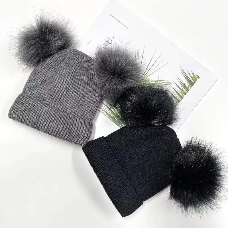 Wholesale Fleece Lined Thicken Cotton Faux Fur Pom Pom Beanie