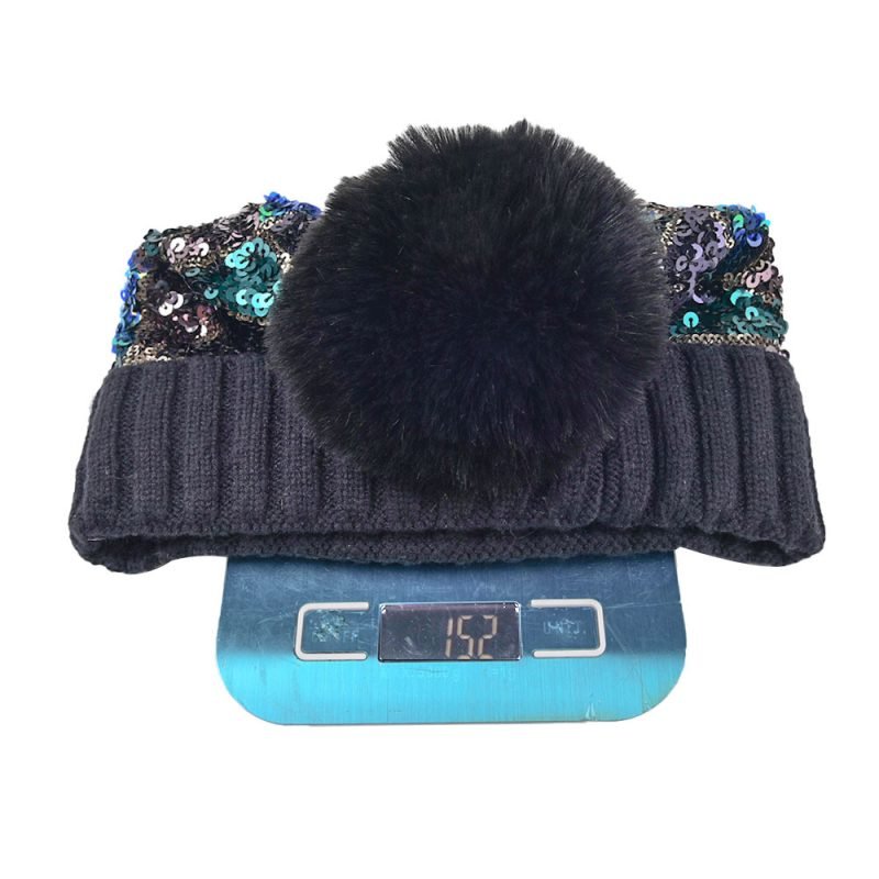 Women's Fashion Fur Ball Autumn Winter Sequin Pom Pom Beanie