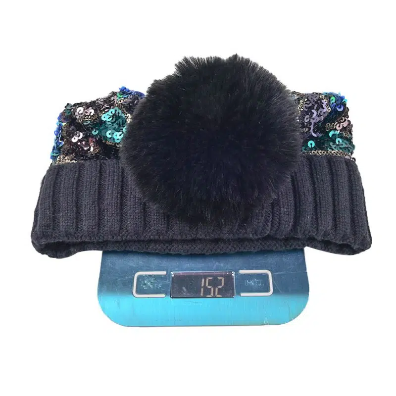 Damenmode Pelzball Herbst/Winter Pailletten-Pompon-Mütze