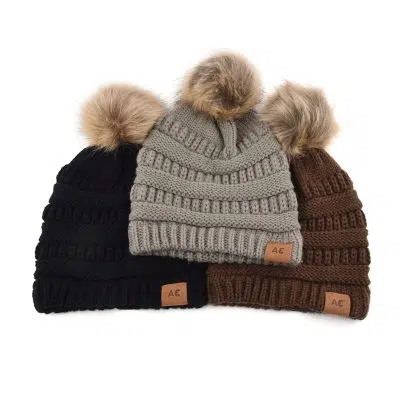 カスタムレディース アクリル製フェイクファーポンポン付き冬用スキー帽