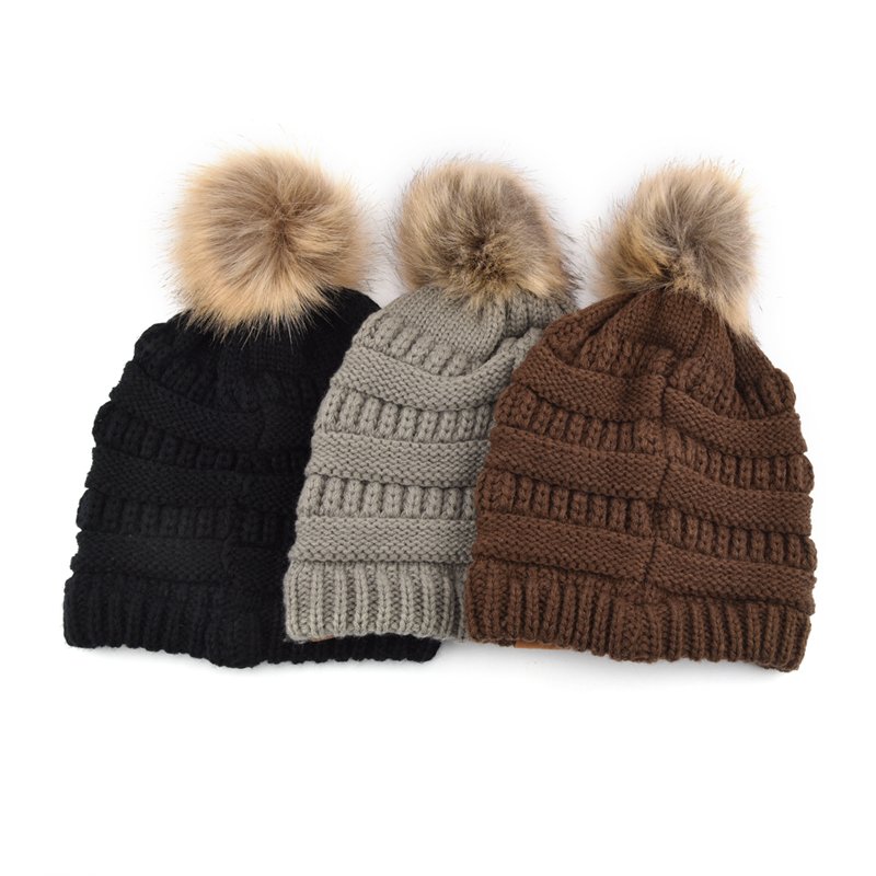 Custom Ladies' Acrylic Faux Fur Pom Pom Winter Ski Hat