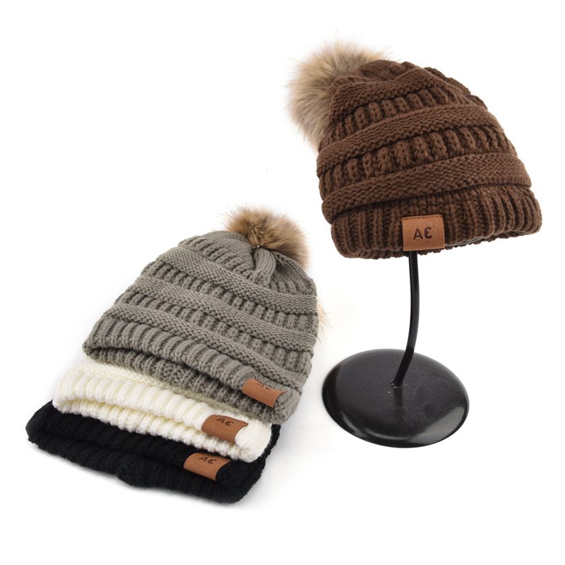 Custom Ladies' Acrylic Faux Fur Pom Pom Winter Ski Hat