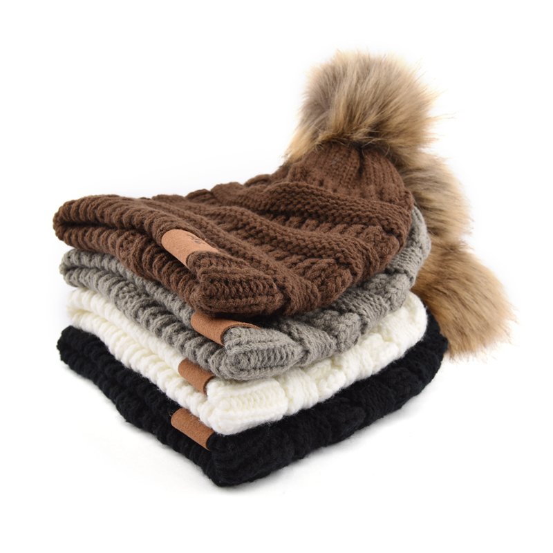 Custom Ladies' Acrylic Faux Fur Pom Pom Winter Ski Hat