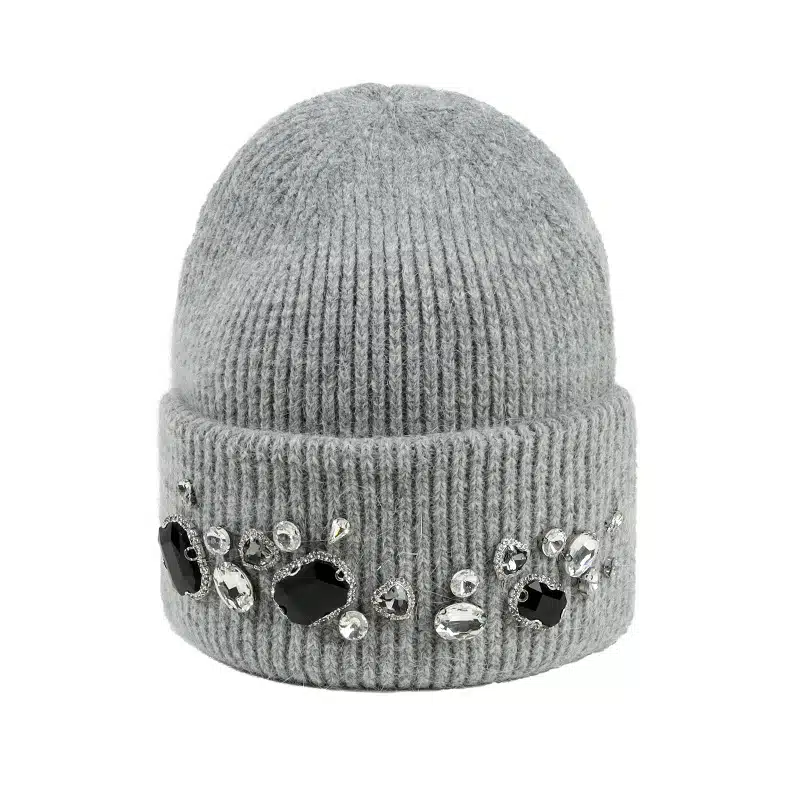 Handgefertigte, gestreifte Polyester-Strickmütze für Damen für Herbst und Winter