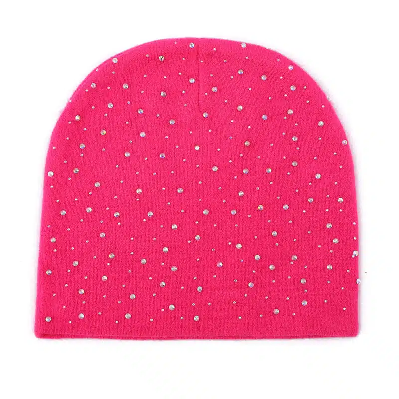 Quality Autumn & Winter 3D Embroidered Acrylic Beanie – Warm Rhinestone Knit Cap for Travel
