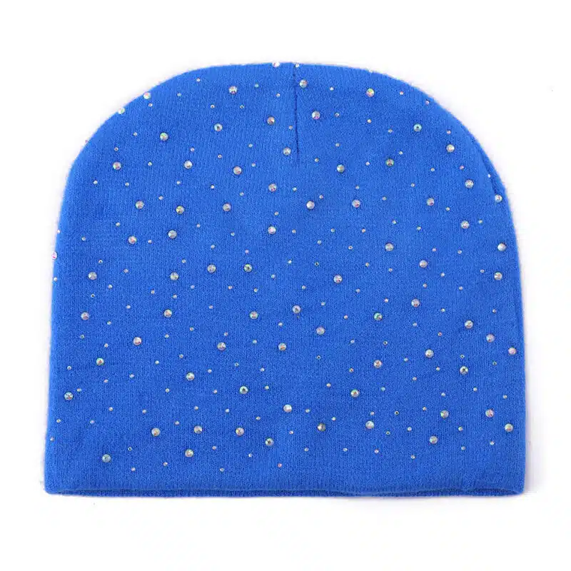 Quality Autumn & Winter 3D Embroidered Acrylic Beanie – Warm Rhinestone Knit Cap for Travel