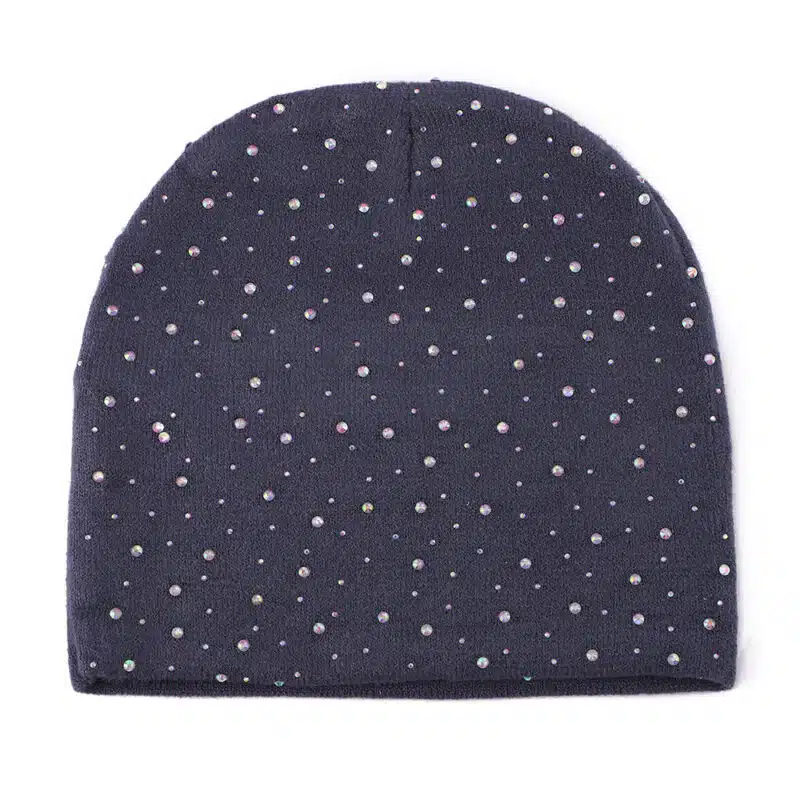 Quality Autumn & Winter 3D Embroidered Acrylic Beanie – Warm Rhinestone Knit Cap for Travel