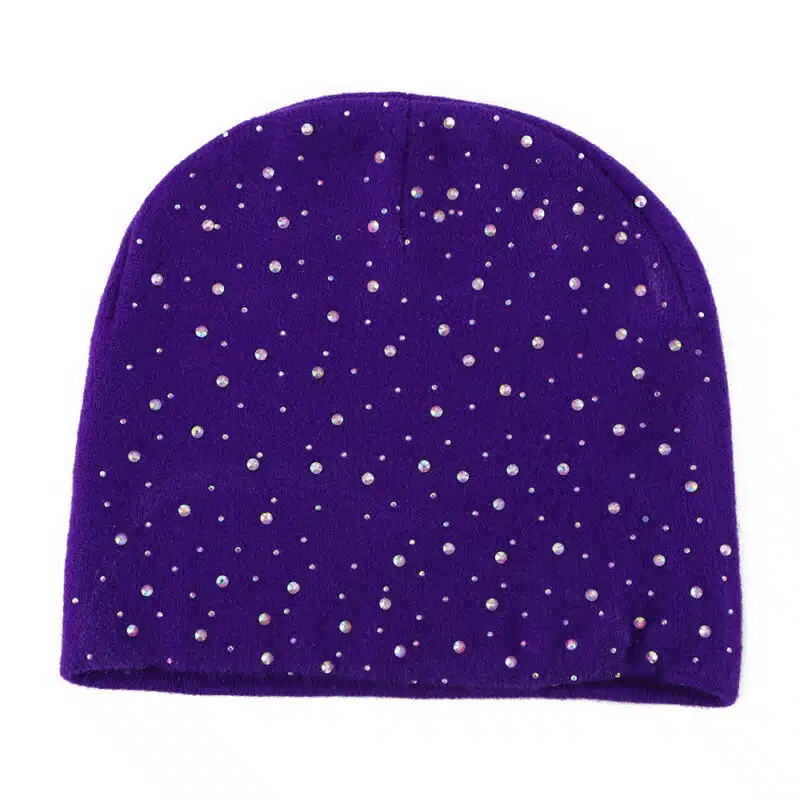 Quality Autumn & Winter 3D Embroidered Acrylic Beanie – Warm Rhinestone Knit Cap for Travel