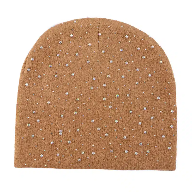 Quality Autumn & Winter 3D Embroidered Acrylic Beanie – Warm Rhinestone Knit Cap for Travel