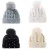 Custom Women's Fleece-Lined Knit Beanie with Rhinestones and Pom Pom
