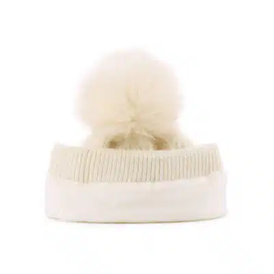 カスタムレディース フリース裏地付きニットビーニー（ラインストーン＆ポンポン付き）