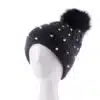 Custom Women's Fleece-Lined Knit Beanie with Rhinestones and Pom Pom