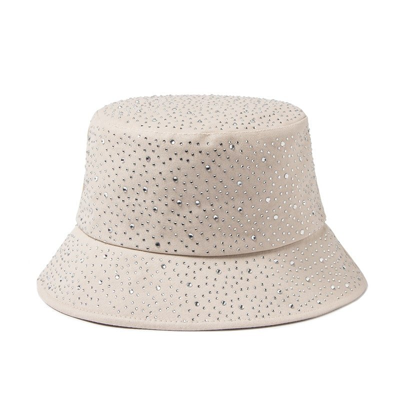 rbucket1 Women's Water Drop Rhinestone Bucket Hat – Cotton Fabric for Spring & Fall