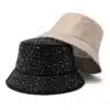 Women's Water Drop Rhinestone Bucket Hat – Cotton Fabric for Spring & Fall