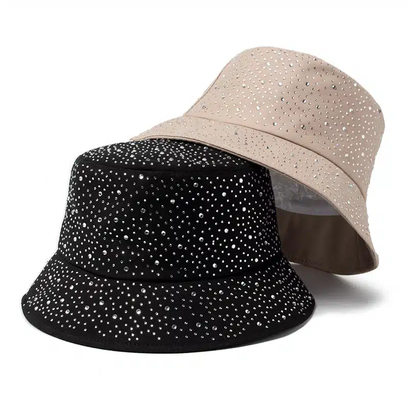 Women's Water Drop Rhinestone Bucket Hat – Cotton Fabric for Spring & Fall