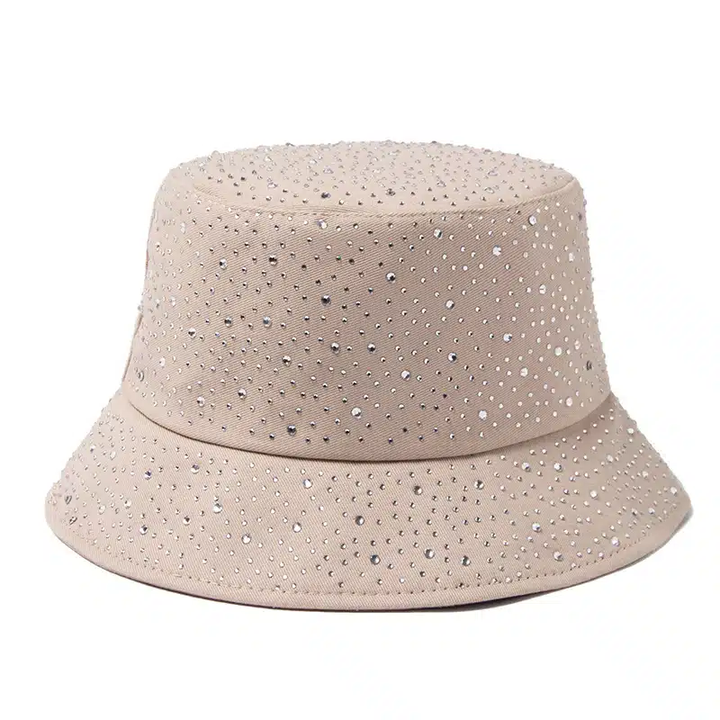 Women's Water Drop Rhinestone Bucket Hat – Cotton Fabric for Spring & Fall